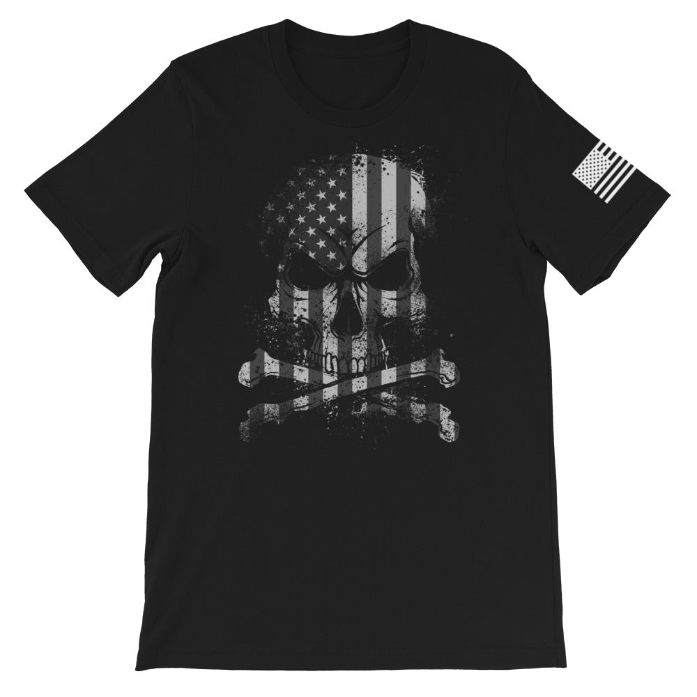 Skull and Bones USA Flag White Front Print