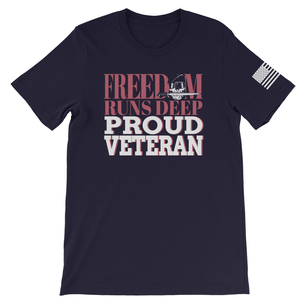 Freedom Runs Deep. Proud Veteran Front Print