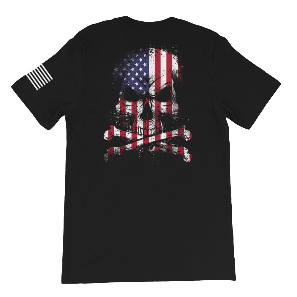 Skull and Bones USA Flag Red, White, and Blue Back Print