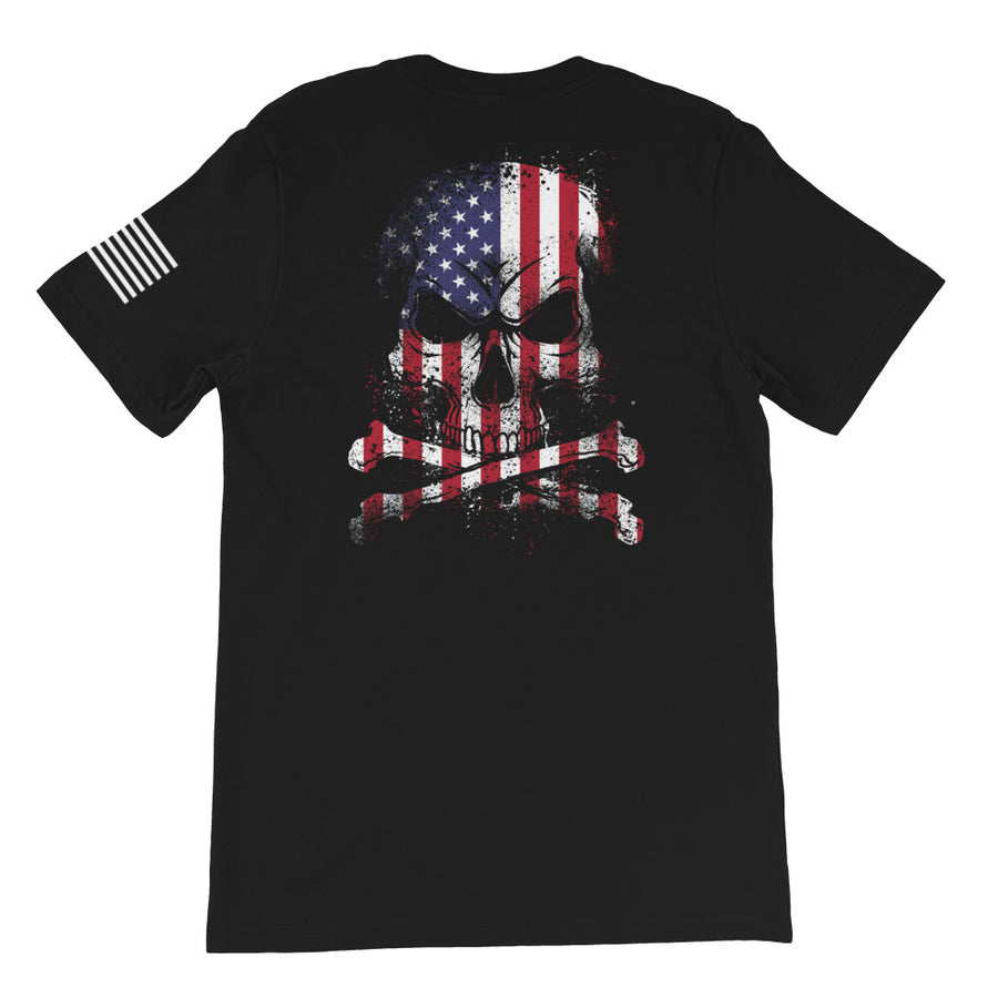 Skull and Bones USA Flag Red, White, and Blue Back Print