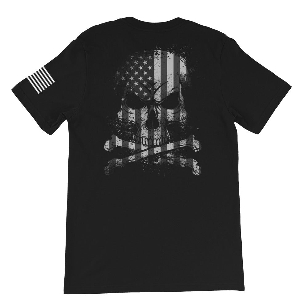 Skull and Bones USA Flag White Back Print