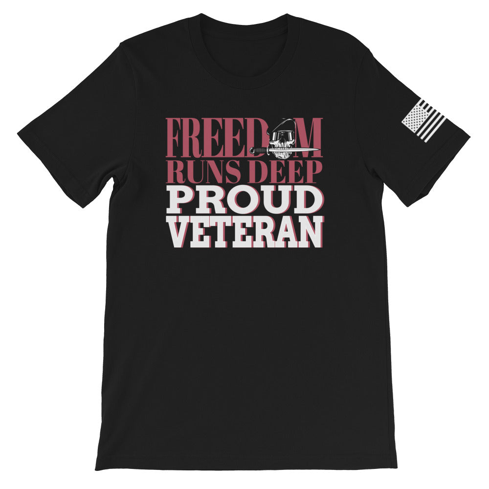 Freedom Runs Deep. Proud Veteran Front Print